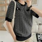Plus Size Faux-pearl Tweed Knit Top