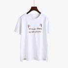 Cat Ear Embroidered Short Sleeve T-shirt