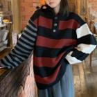 Striped Polo Sweater Stripe - Red & Black - One Size
