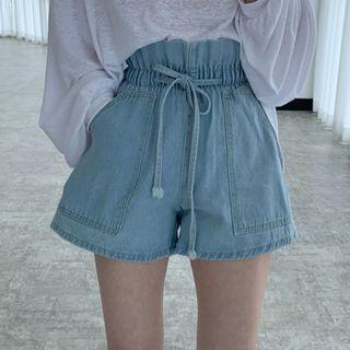Paperbag Waist Lace-up Denim Shorts