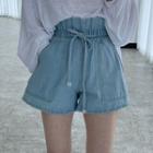 Paperbag Waist Lace-up Denim Shorts