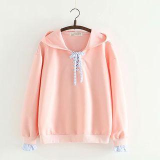 Striped Panel Lace-up Hoodie
