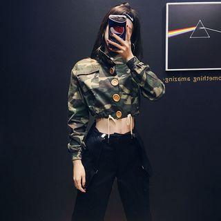 Tie-hem Camo Crop Shirt