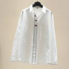 Long-sleeve Fish Embroidery Shirt White - One Size