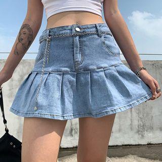 Denim Ruffle Hem Mini Skirt