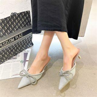 Pointy-toe Bow Stiletto Heel Mules