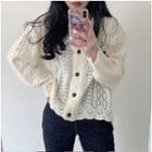 Cut-out Plain Single-breasted Cardigan