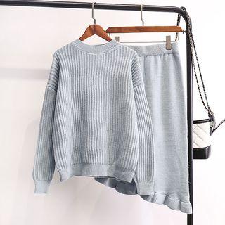 Set: Ribbed Sweater + Knit Skirt