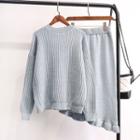 Set: Ribbed Sweater + Knit Skirt