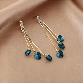 Heart Rhinestone Fringed Earring E1640-4 - 1 Pair - Blue Heart - Gold - One Size