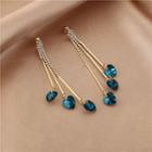 Heart Rhinestone Fringed Earring E1640-4 - 1 Pair - Blue Heart - Gold - One Size
