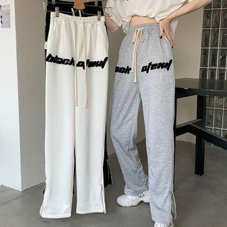 Letter Embroidered Slit Sweatpants