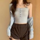 Plain Button-up Camisole Top / Long-sleeve Cardigan