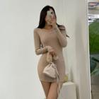 V-neck Ribbed Bodycon Minidress