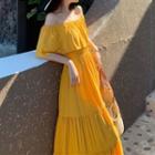 Elbow-sleeve Off Shoulder Maxi A-line Dress