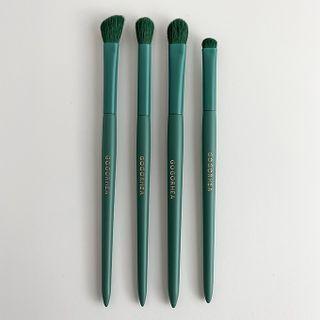 Set Of 4: Makeup Brush With Case Set Of 5 - 4 Pcs Makeup Brush & 1 Pc Case - Green & Transparent - One Size