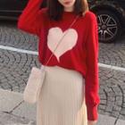 Heart Print Sweater / Midi Straight-fit Skirt / Set