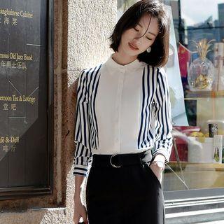 Striped Panel Shirt / Cropped Straight-fit Pants