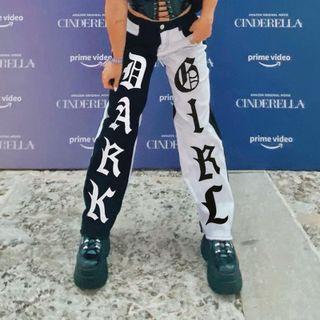 Two-tone High Waist Lettering Straight Leg Pants