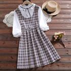 Mock Two-piece Long-sleeve A-line Plaid Dress