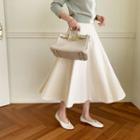 Linen Blend Long Swing Skirt Light Beige - One Size