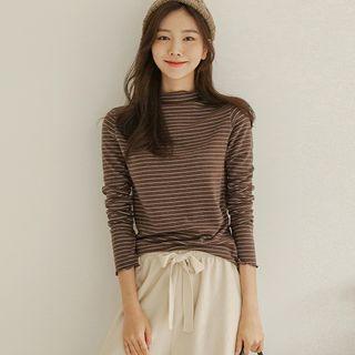 Mockneck Lettuce-edge Stripe Top