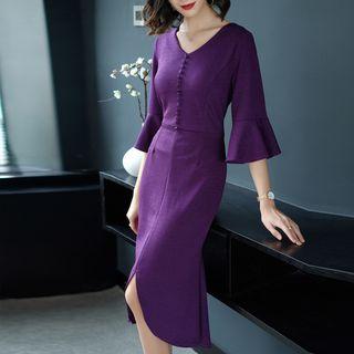 Bell-sleeve Midi Sheath Dress