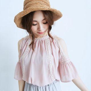 Cutout-shoulder Lace Trim Top