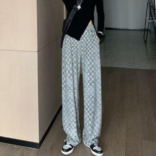 Check High-waist Wide-leg Sweatpants