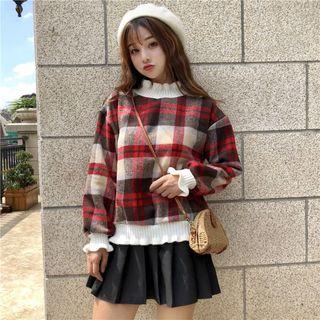 Plaid Ruffle Trim Sweatshirt