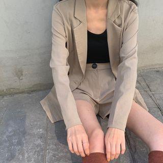 Set: Plain Loose-fit Blazer + Shorts As Figure - One Size