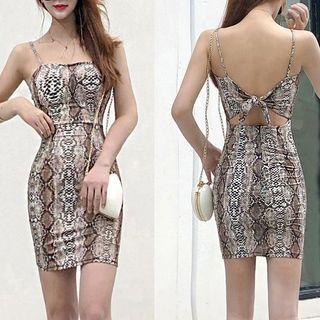 Spaghetti Strap Snake Pattern Mini Dress