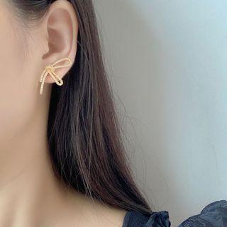 Asymmetrical Rhinestone Bow Clip-on Earring 1 Pair - Mosquito Coil Clip-on Earrings - Gold - One Size