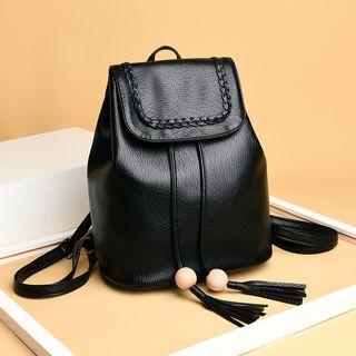 Faux Leather Fringed Backpack Black - One Size
