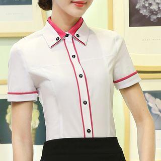 Contrast Trim Short-sleeve Dress Shirt