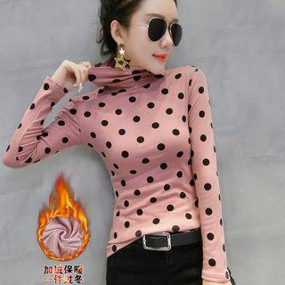 Long-sleeve Mock Neck Polka Dot Top