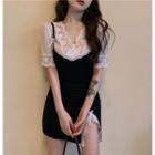 Short-sleeve Lace-hem Top / Spaghetti-strap Dress