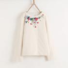 Floral Embroidered Long-sleeve Padded Top