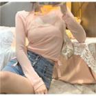 Mock Two-piece Light Knit Top Pink - One Size