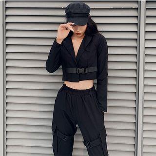 Buckled-accent Lapel Crop Shirt