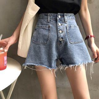 Single-breasted Wide Trim Denim Hot Pants