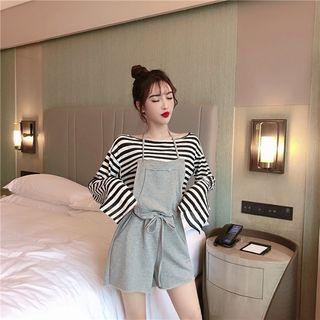 Striped Long-sleeve T-shirt / Plain Jumper Shorts