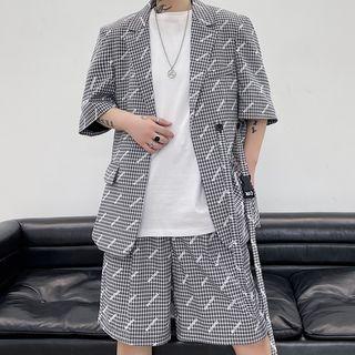 Set: Short-sleeve Lettering Blazer + Shorts