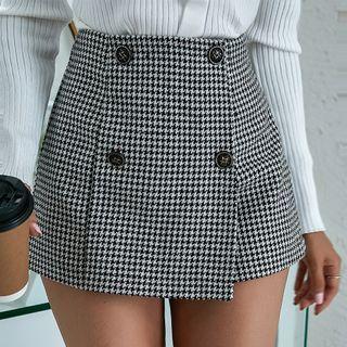 High-waist Asymmetric Houndstooth Skort