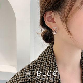 Non-matching Houndstooth & Rhinestone Drop Earring 1 Pair - As Shown In Figure - One Size