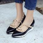 Studded Panel Genuine Leather Wedge Pumps