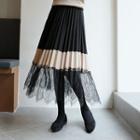 Lace-hem Two-tone Long Skirt
