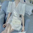 Cut-out Drawstring Short-sleeve Mini A-line Dress