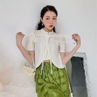 Short-sleeve Frog-button Asymmetrical Blouse
