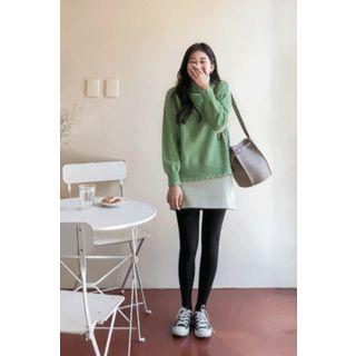 Turtleneck Wool Blend Scalloped Sweater